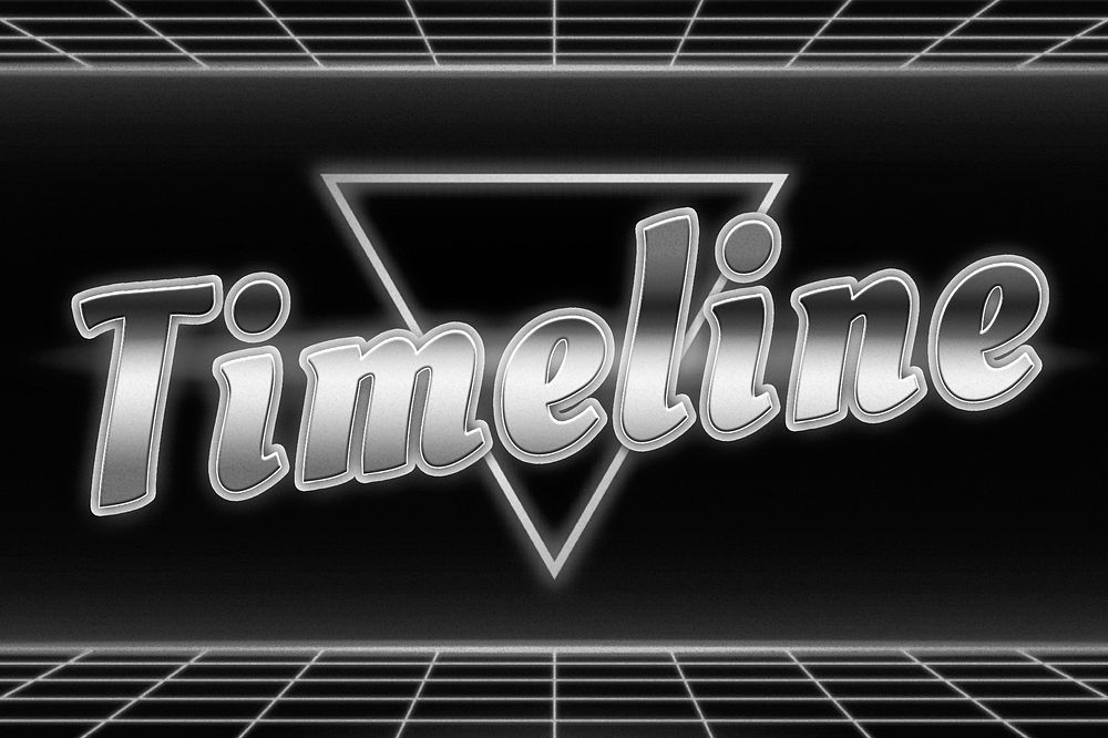 Monochrome futuristic timeline text neon typography