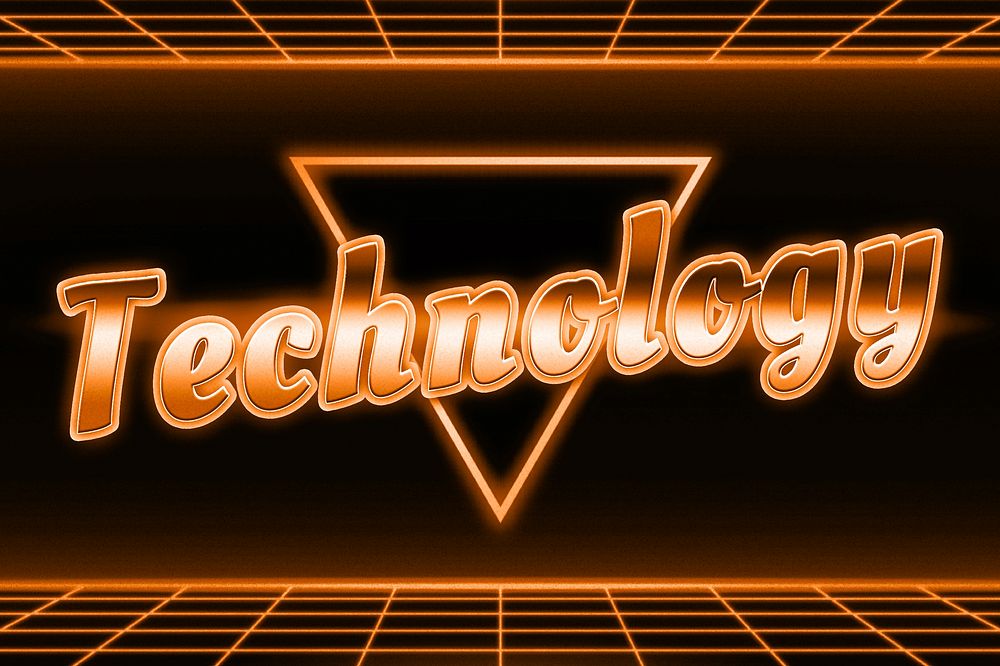 Futuristic neon technology word typography