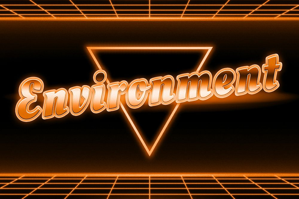 Retro 80s orange neon environment word typography