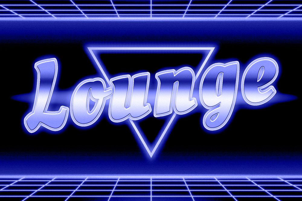 Neon blue lounge word grid typography