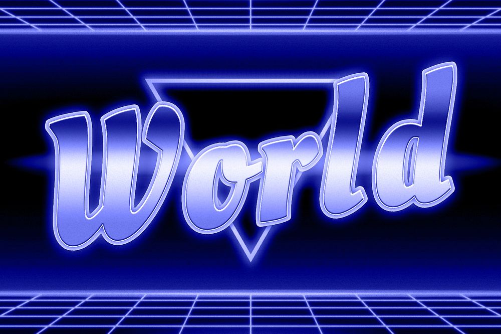 Retro world text blue typography grid pattern