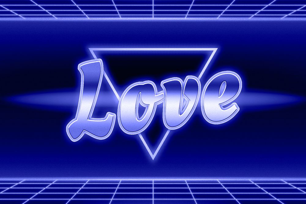 Neon 80s love font word grid lines