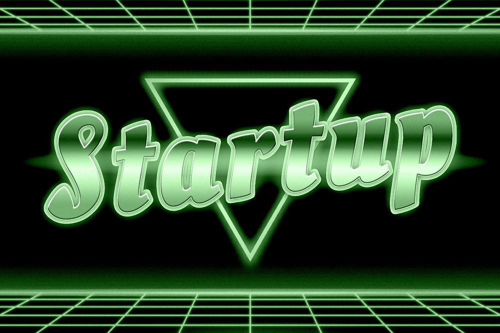Futuristic startup word neon typography
