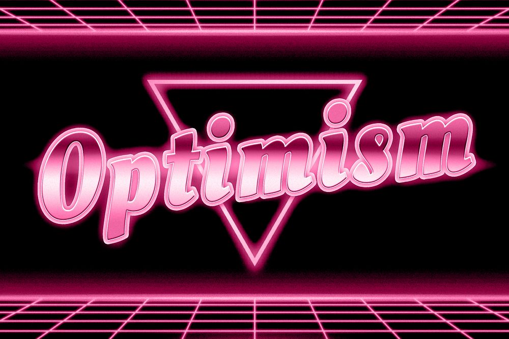 Retro 80s neon optimism word grid typography