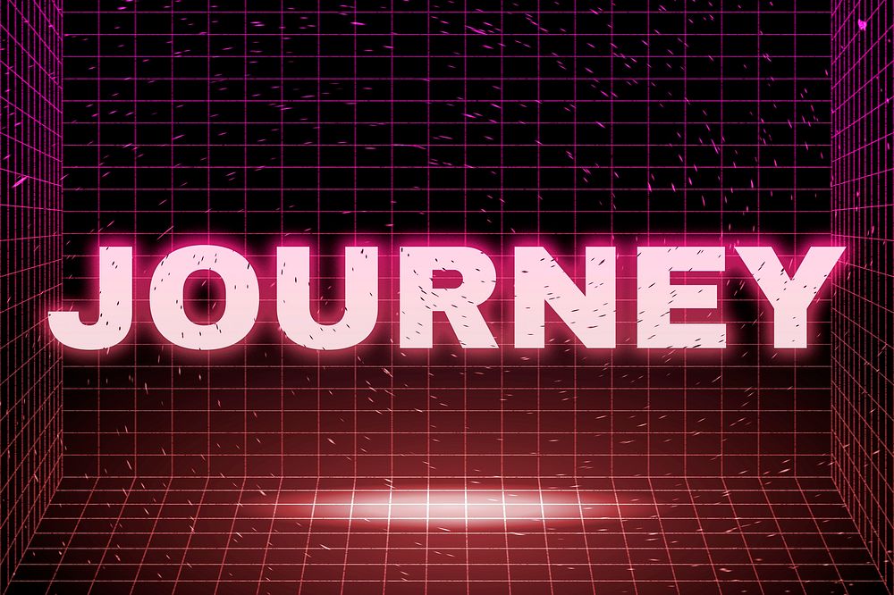 Futuristic synthwave neon journey text typography