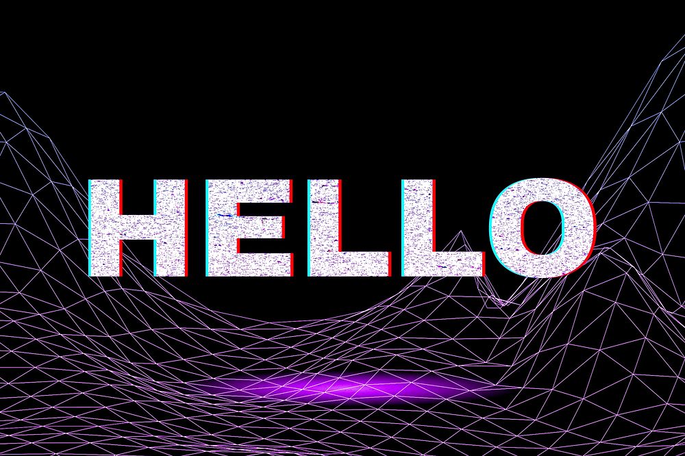 Synthwave futuristic hello word grid typography