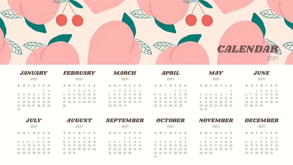 Calendar 2021 editable template psd with cute peach illustration 