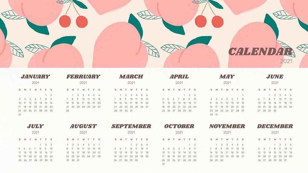 Calendar 2021 editable template vector with cute peach background