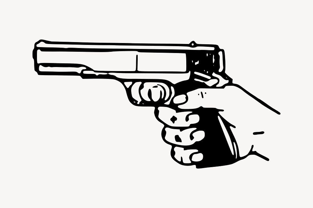 Pistol gun drawing, vintage illustration vector. Free public domain CC0 image.