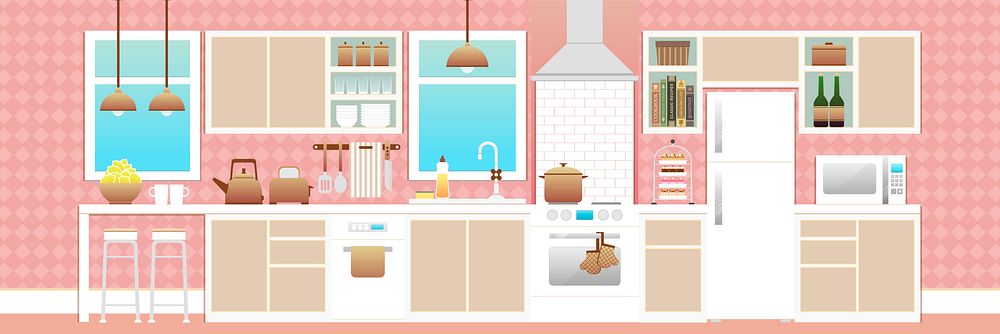 Pink kitchen clipart, illustration. Free public domain CC0 image.
