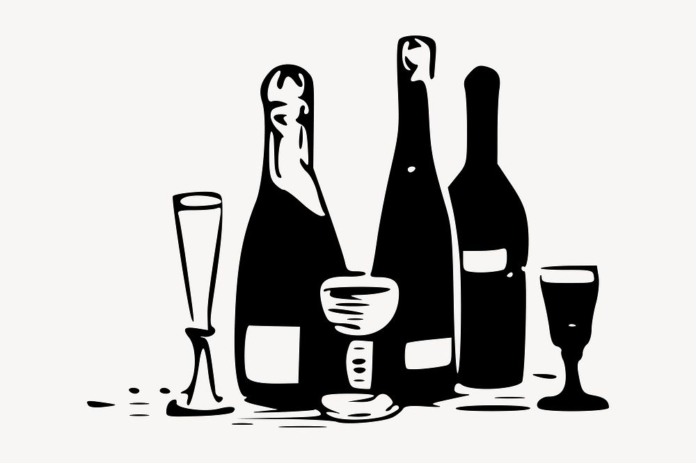 Alcoholic beverages clipart, illustration. Free public domain CC0 image.