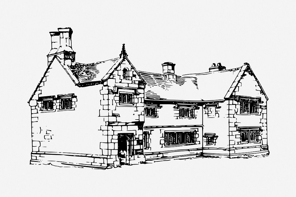 Old cottage house illustration. Free public domain CC0 image.