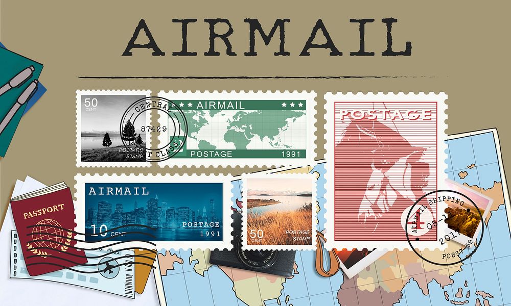 Postal Postage Mail Package Stamp Concept