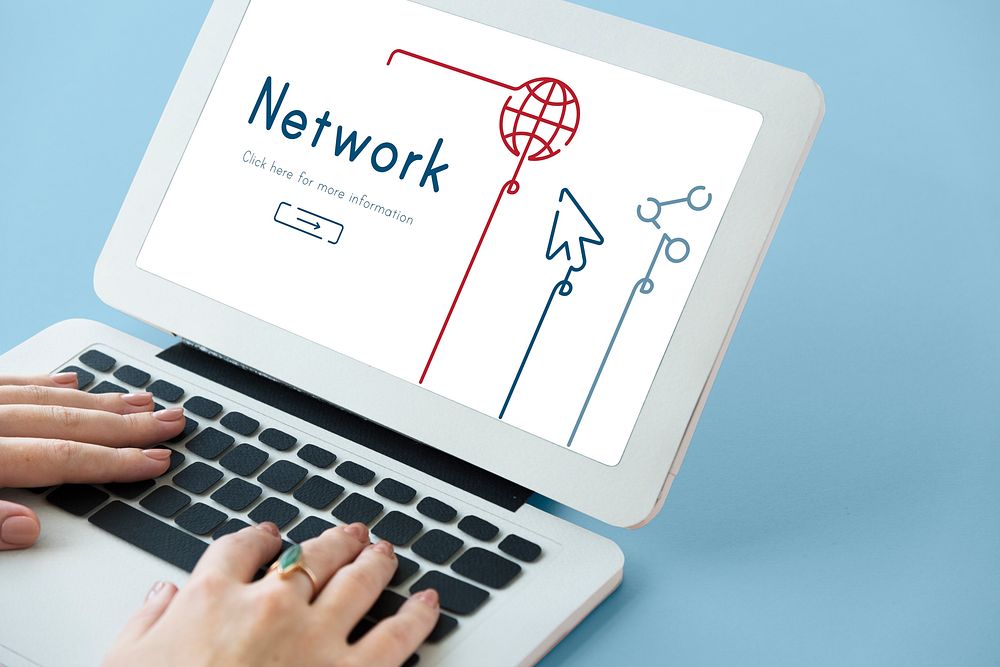 Illustration of global communications network connection on laptop