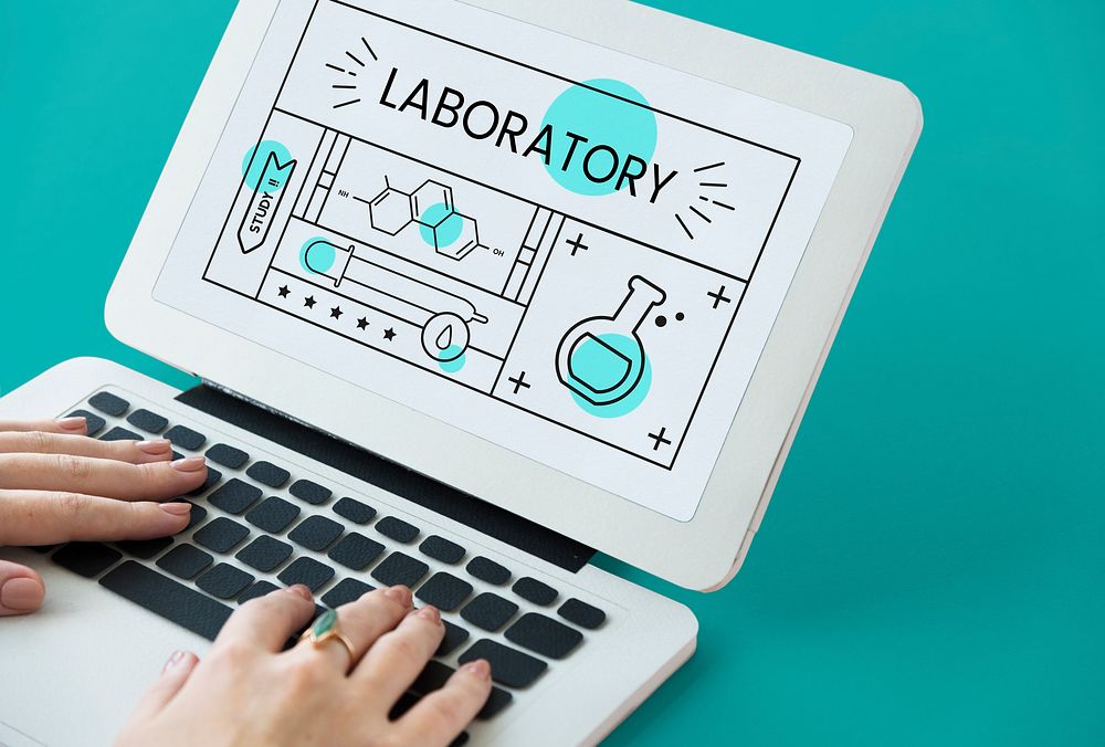Illustration of science chemistry experiment study on laptop