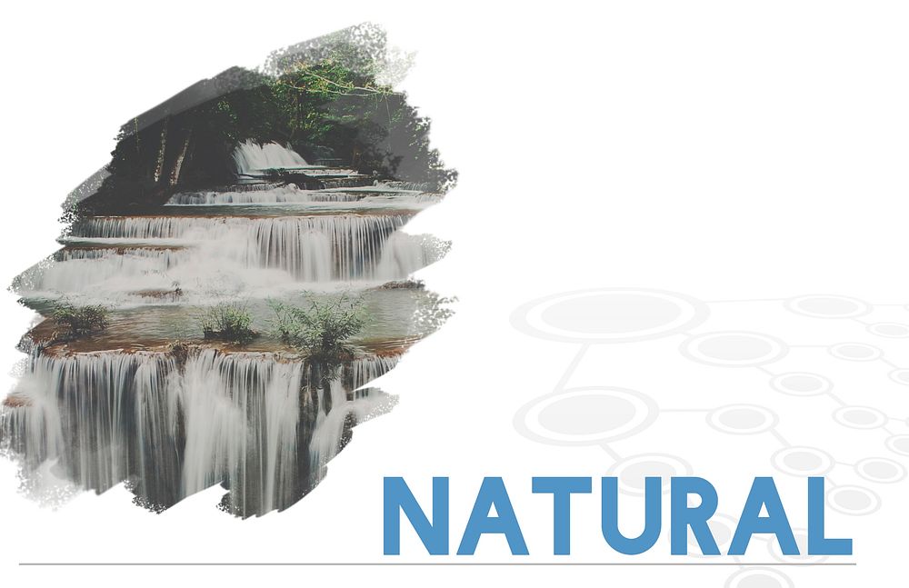Waterfall Nature Tropical Green Word Graphic