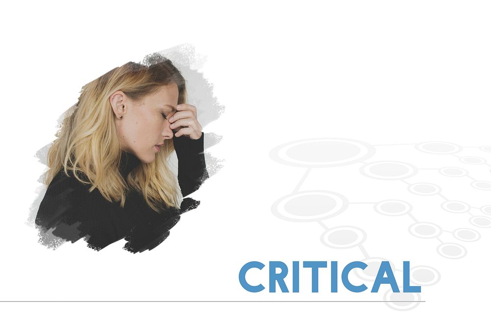 Woman with Critical Feeling Expression Emotion Word Graphic