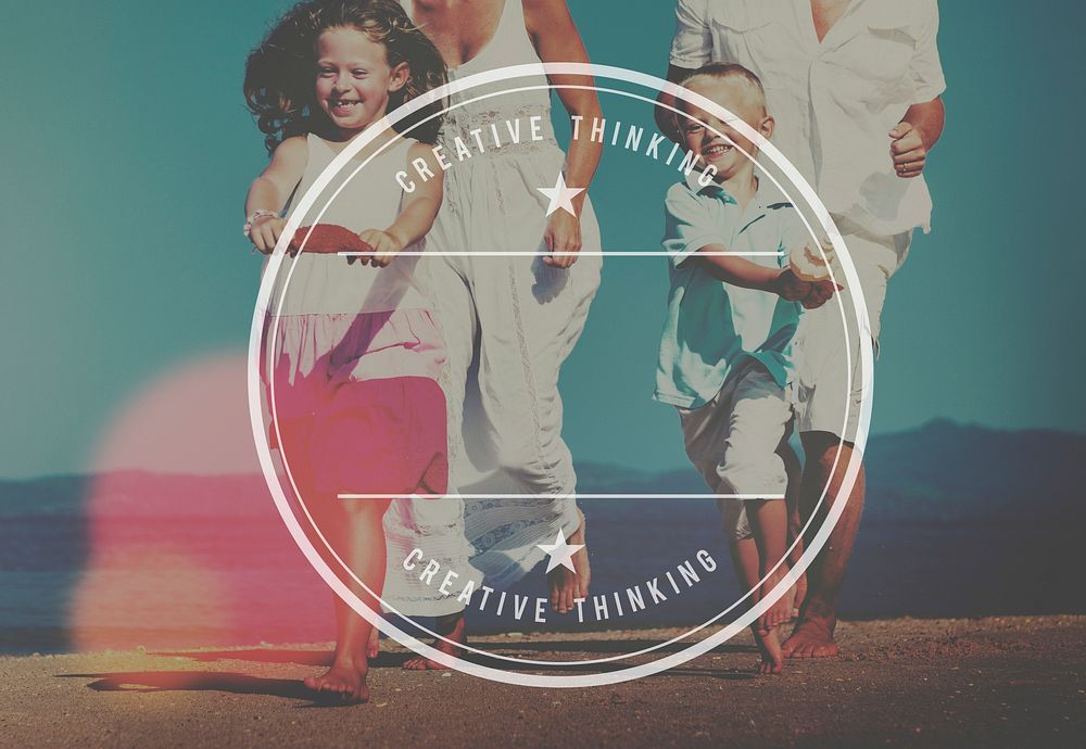 Family Running Playful Vacation Beach Badge Concept
