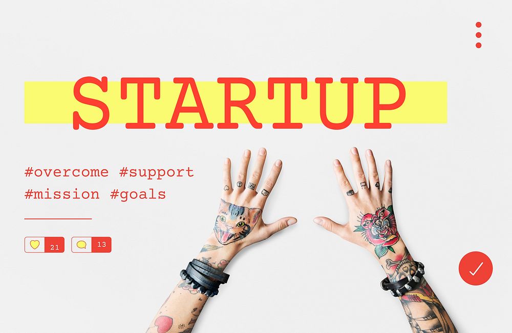 Startup new business competition plan word with tattooed hands