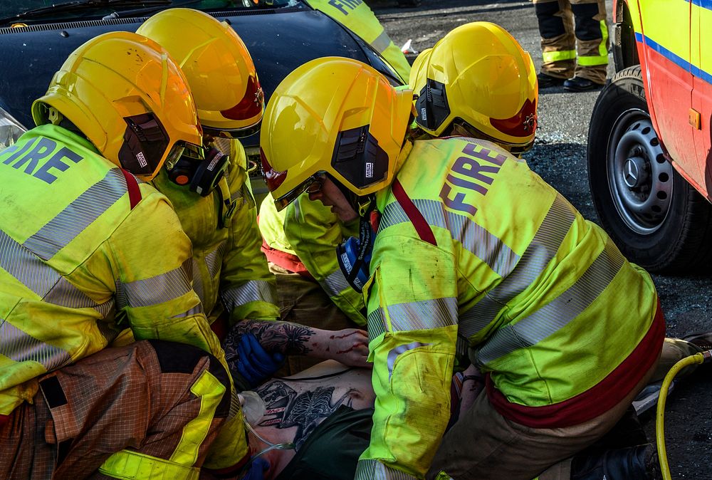 Car crash rescue, February 14, 2019, Cheshire, UK. Original public domain image from Flickr
