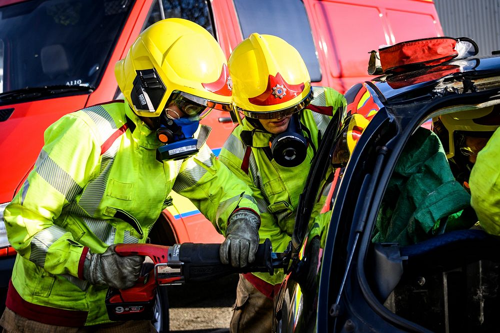 Firefighters rescue training, February 14, 2019, Cheshire, UK. Original public domain image from Flickr