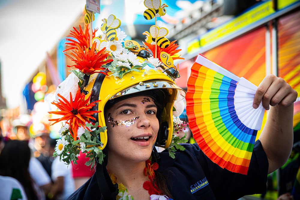 Woman in pride parade, August 24, 2019, Manchester, UK. Original public domain image from Flickr