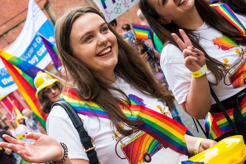 Woman in pride parade, September 22, 2019, Chester, UK. Original public domain image from Flickr