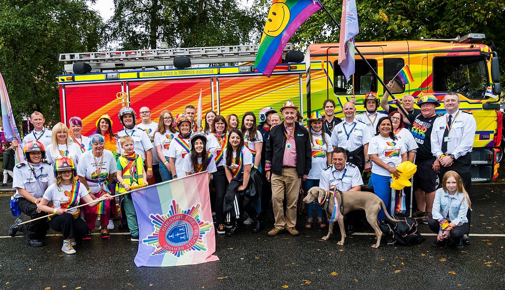 Pride celebration group, September 22, 2019, Chester, UK. Original public domain image from Flickr