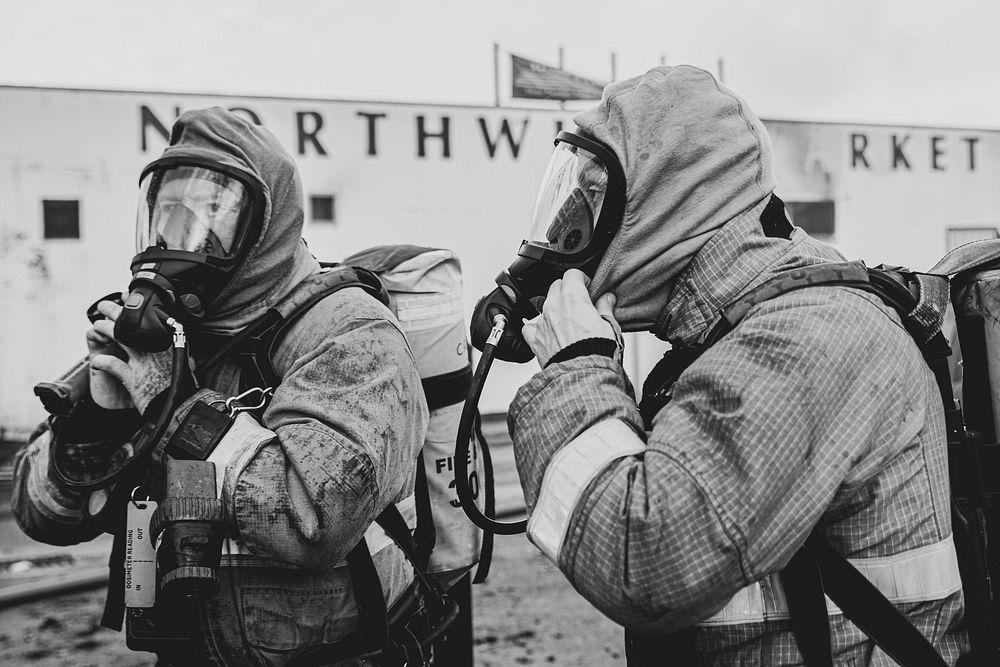 Rescue team wearing protective mask, January 3, 2020, Northwich, UK. Original public domain image from Flickr
