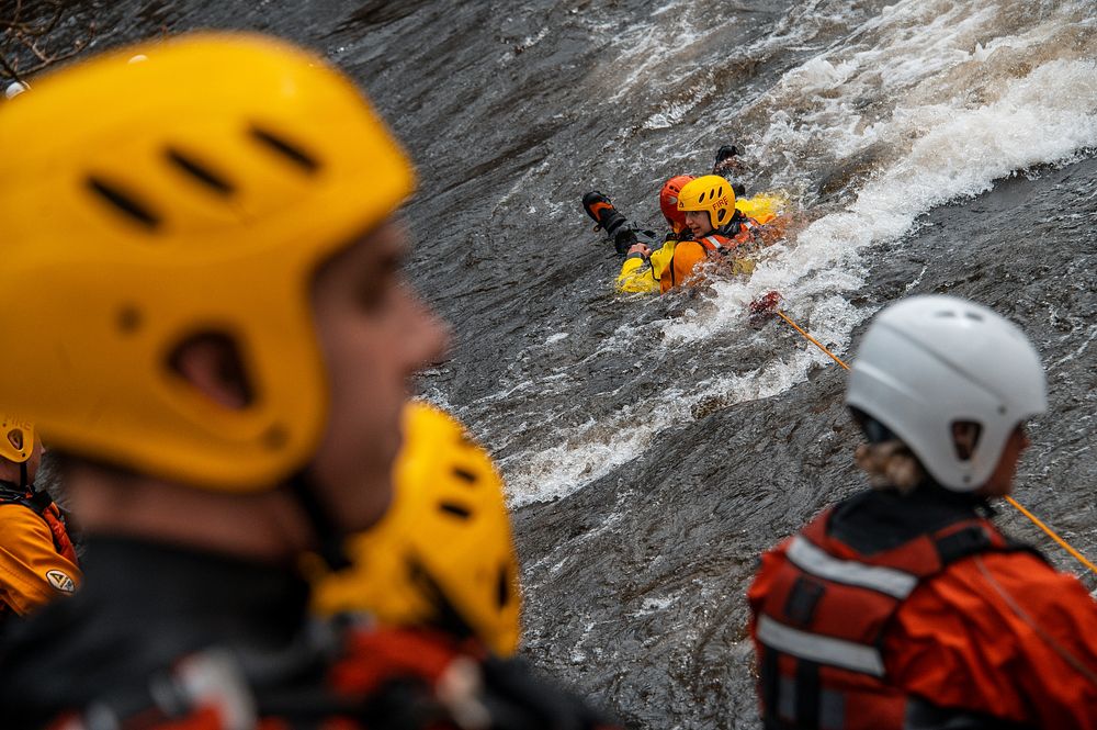 Firefighter training in water, 25 March, 2021, Cheshire, UK. Original public domain image from Flickr