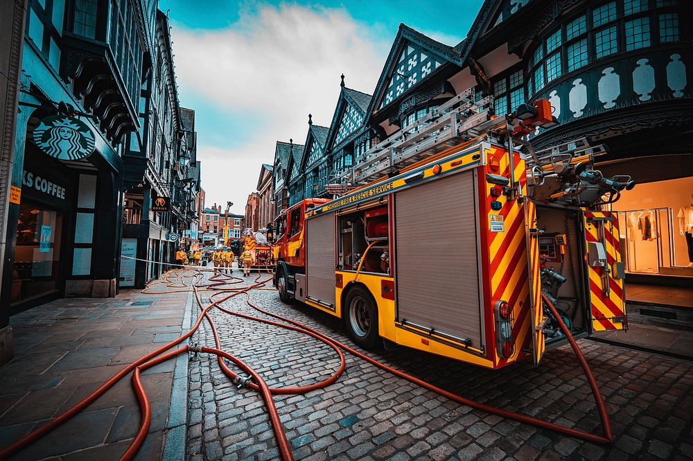 Fire fighting training, May 9, 2022, Cheshire, UK. Original public domain image from Flickr