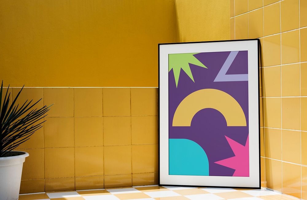 Colourful shapes picture frame mockup psd