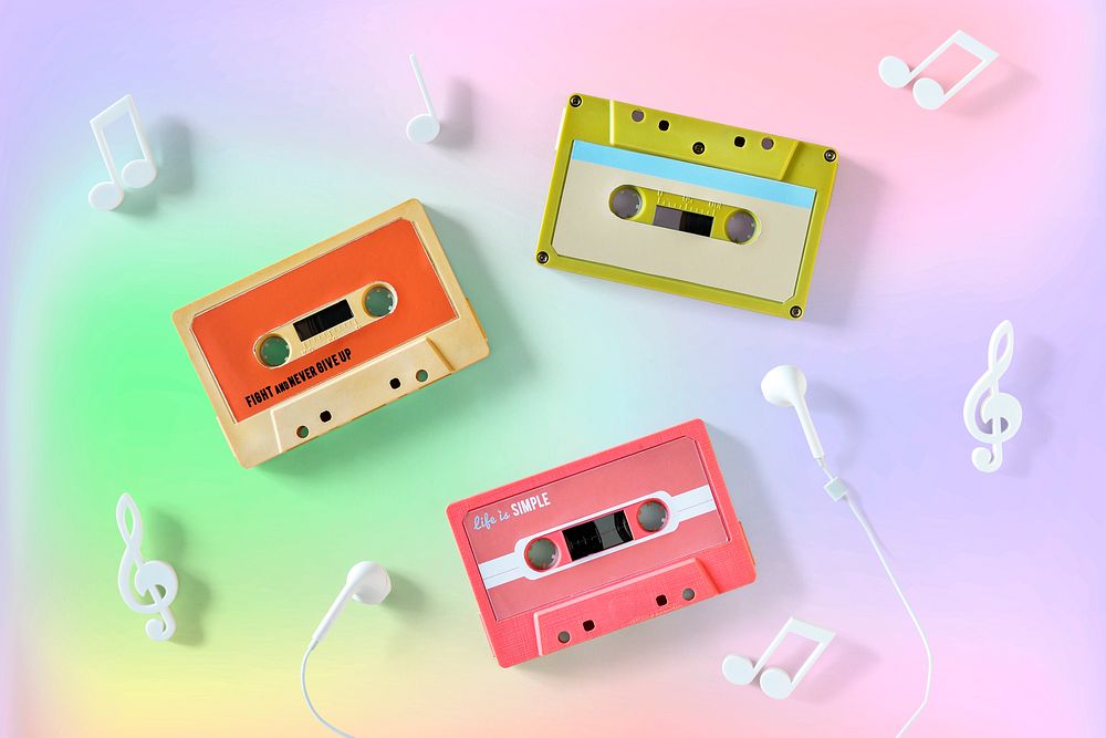 Colorful cassette tape, musical entertainment photo