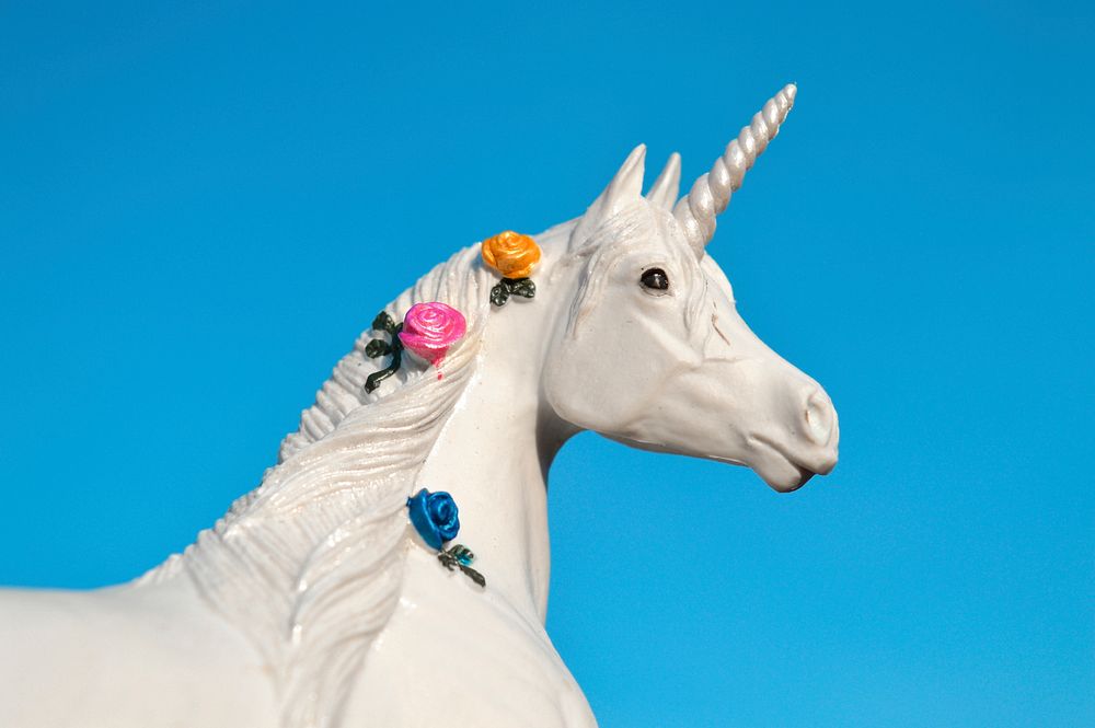 Aesthetic unicorn sculpture background, blue design