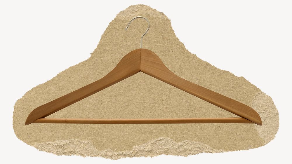 Wooden clothes hanger collage element, torn paper design 