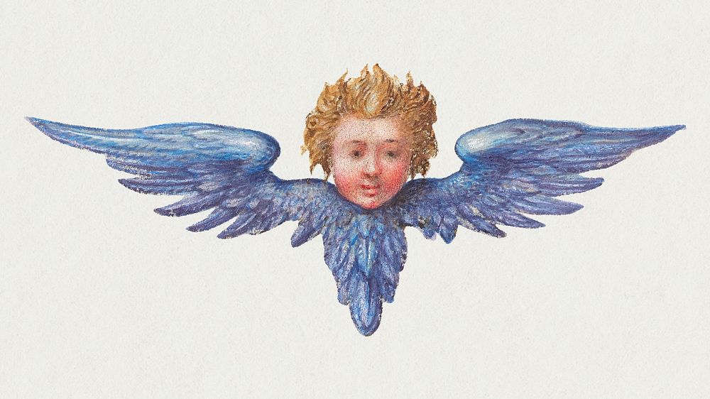 Victorian cherub head with wings illustration