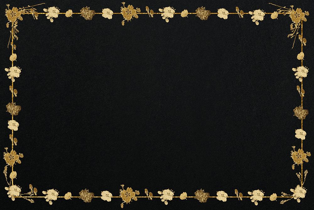 Gold floral frame on a black background design element