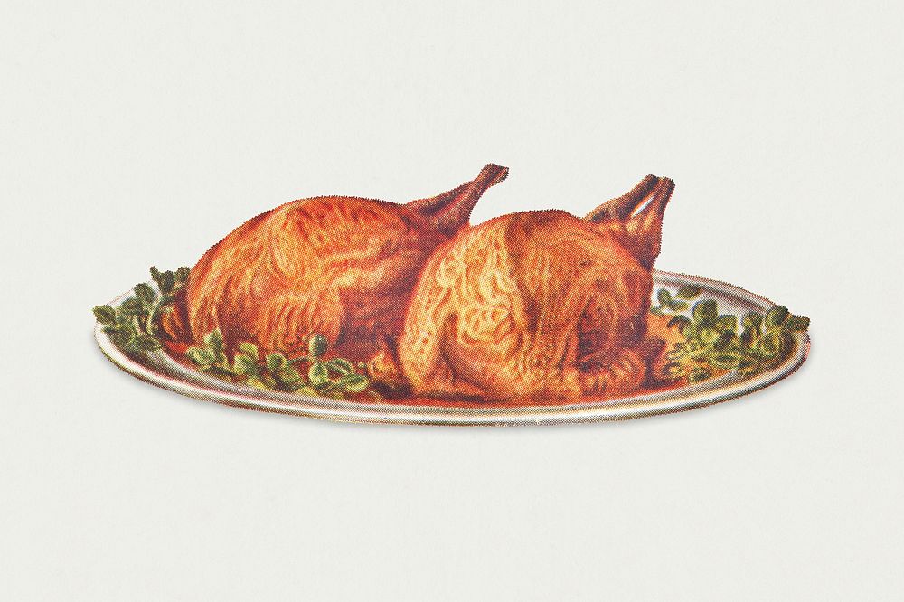 Vintage roast fowls dish illustration