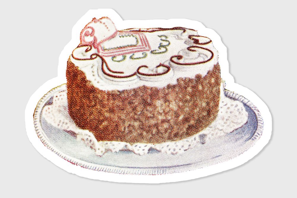 Fancy cake sticker with white border