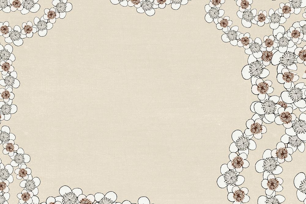 Japanese plum blossom pattern frame, remix of artwork by Watanabe Seitei