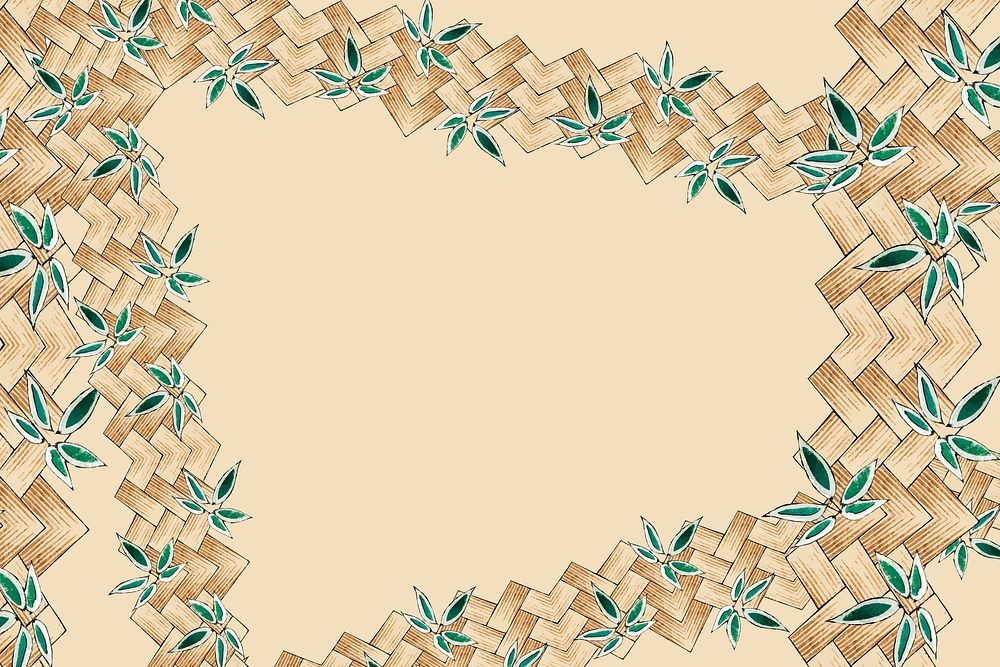Wooden Japanese bamboo weave psd pattern frame, remix of artwork by Watanabe Seitei