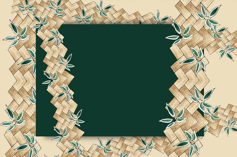 Japanese bamboo weave pattern frame with green board, remix of artwork by Watanabe Seitei