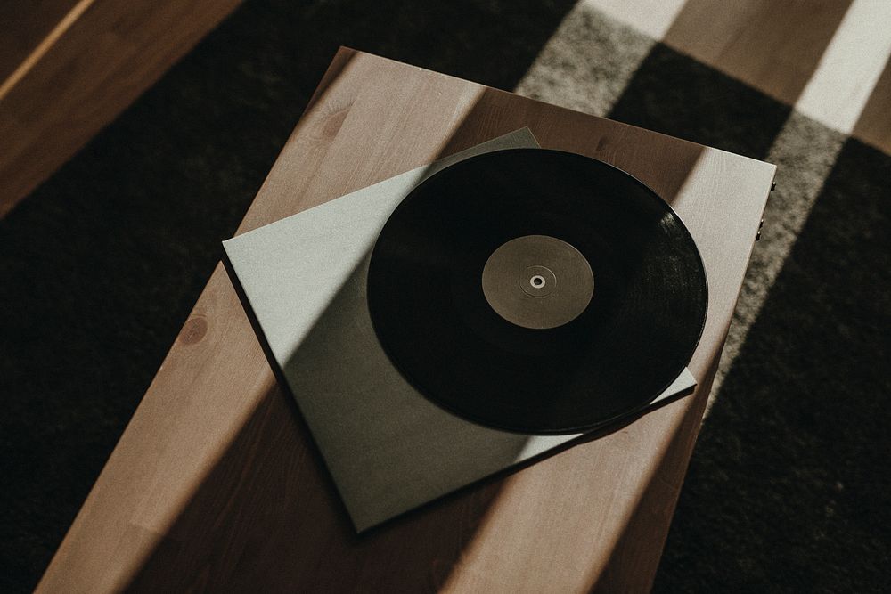 Vinyl record on a table, retro music