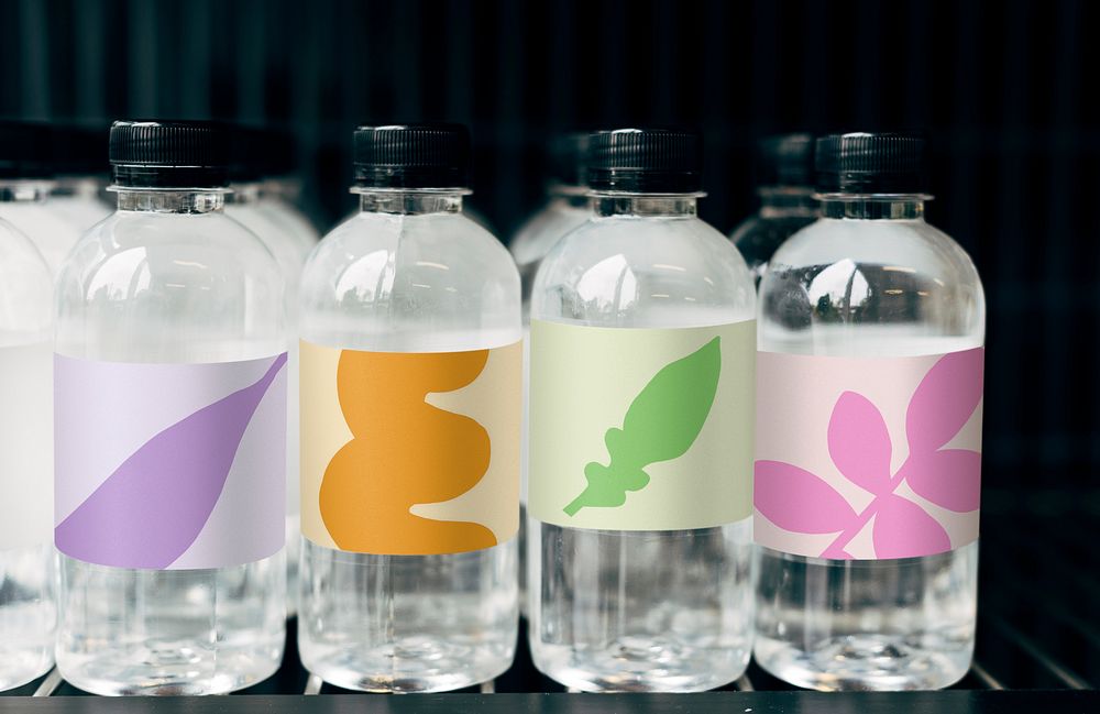 Cute plastic bottle, colourful labels