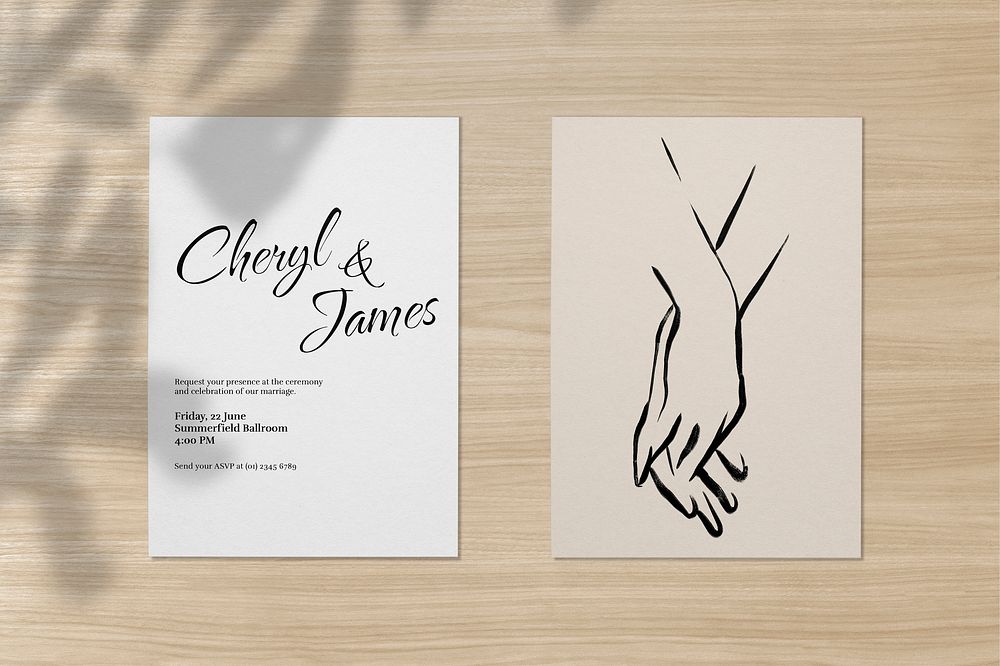 Invitation cards mockup, wedding psd