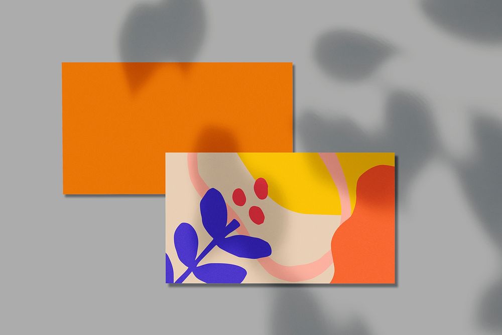 Business card mockup, leaf shadow, editable design psd