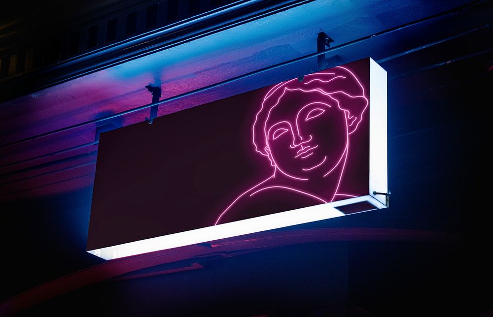 Neon bar sign mockup, editable design psd