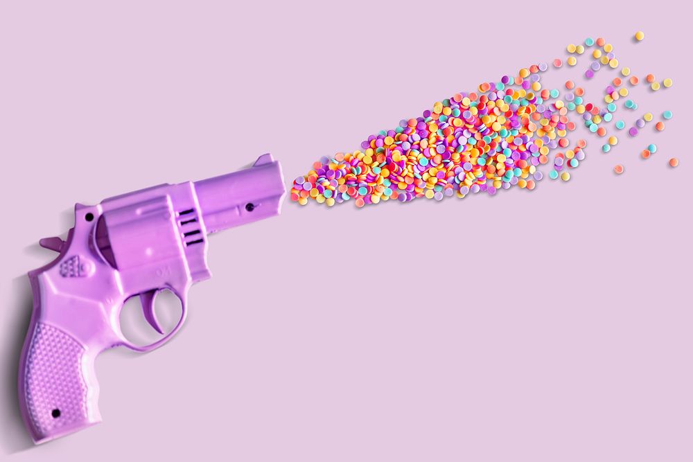 Colorful toy gun collage element psd