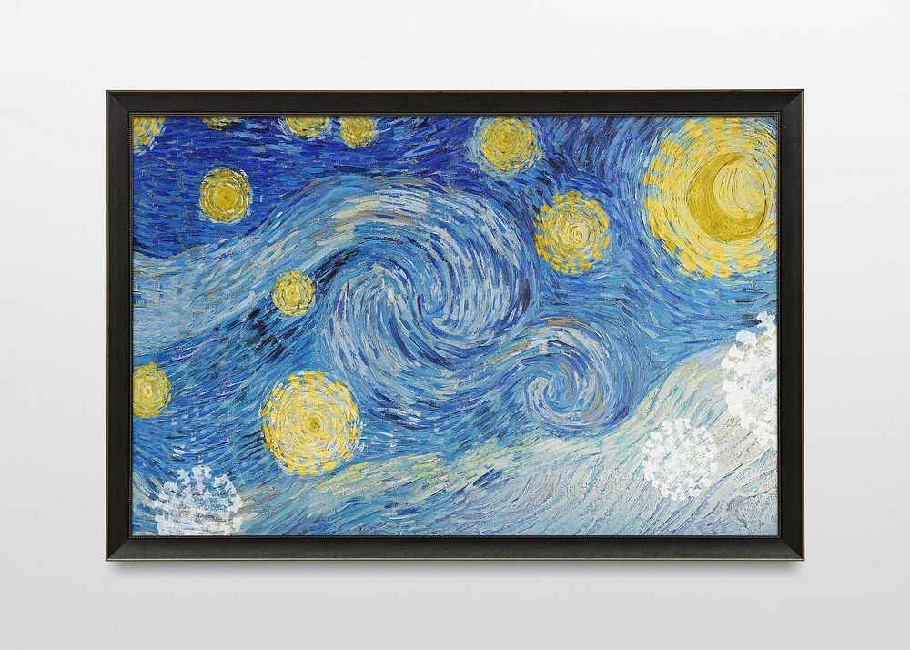 Van Gogh's Starry Night framed photo on a wall