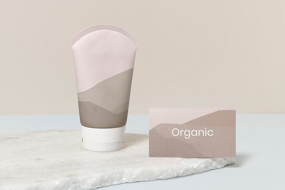 Skincare tube mockup, business card in minimal design  psd